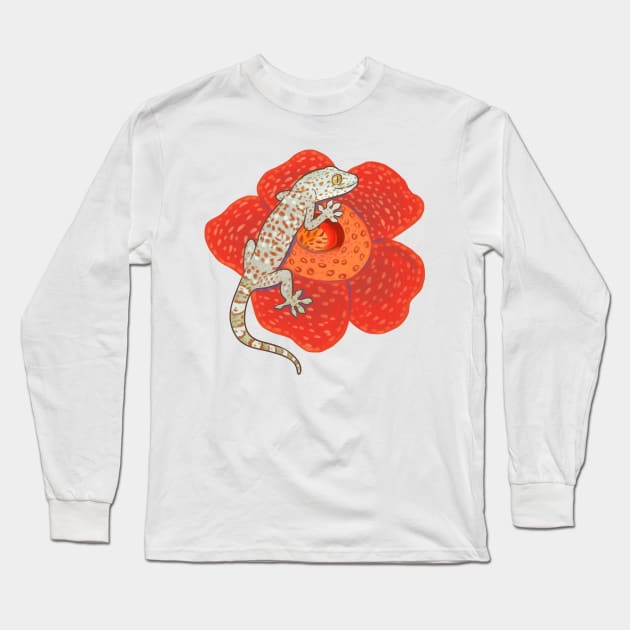 Tokay Gecko and Rafflesia Long Sleeve T-Shirt by starrypaige